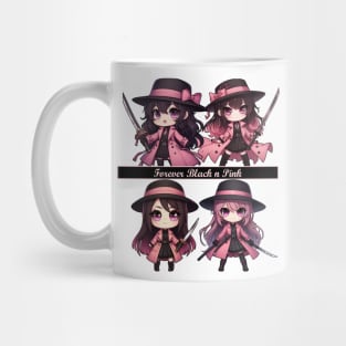 Chibi Samurai Girl Forever Black n Pink Mug